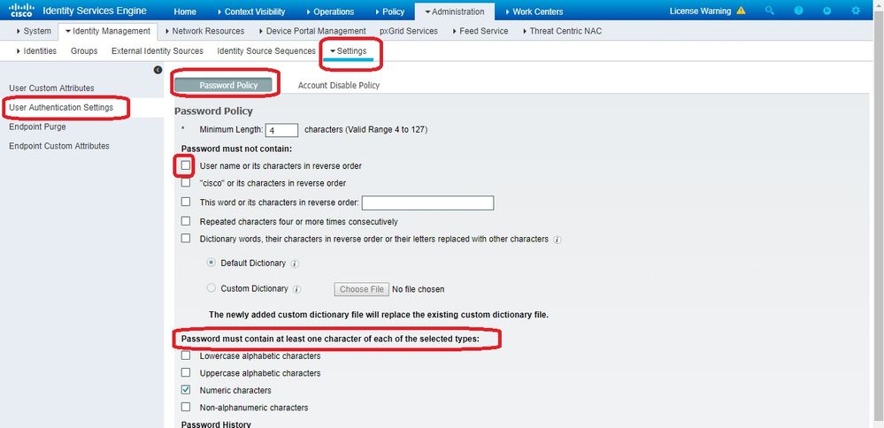 Policy per le password ISE