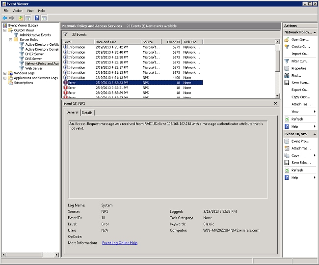 NPS Discards the Request from the WLC Due to an Incorrect Shared Secret