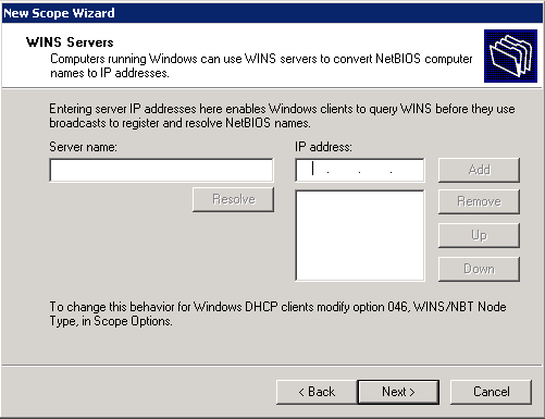Enter WINS Servers Information