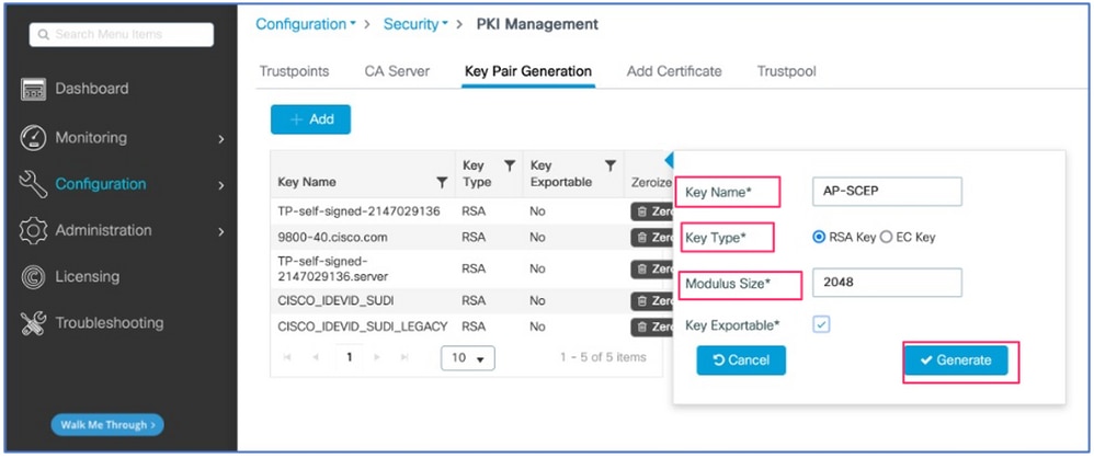 WLC Key Pair Generation