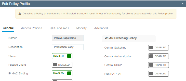 Konfiguration des WLAN-Richtlinienprofils