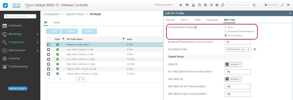 Enable FILS in RF profile