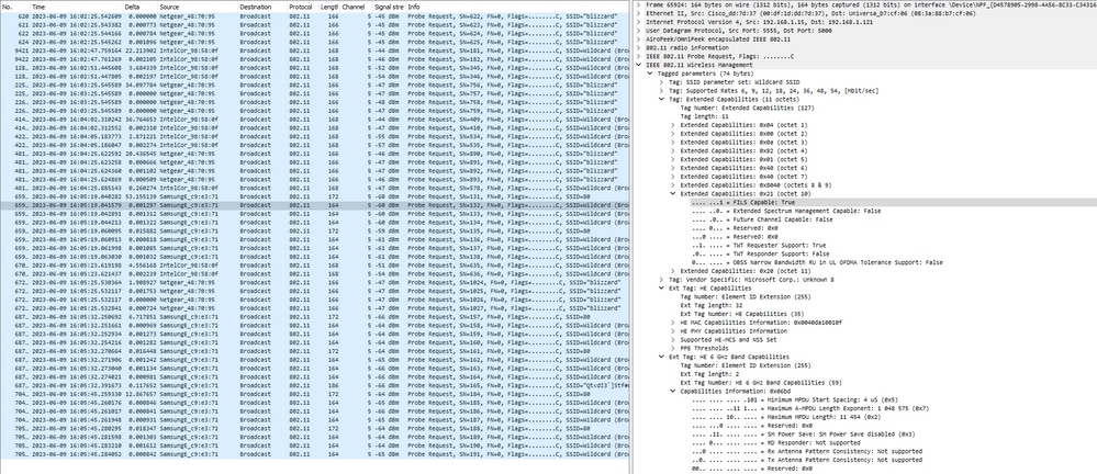 Probe request in OTA showing FILS