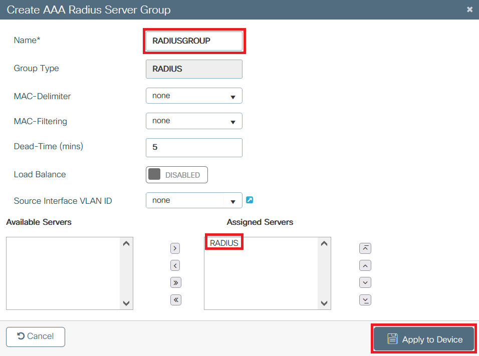 Add the RADIUS Server Group