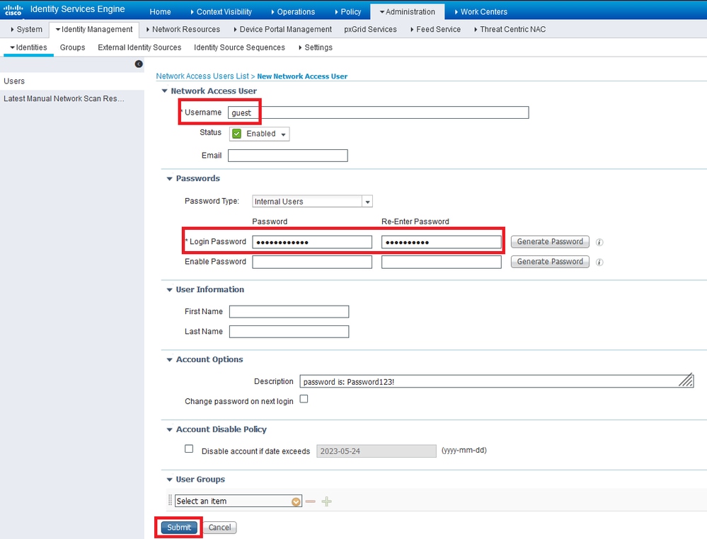 Create New User on ISE