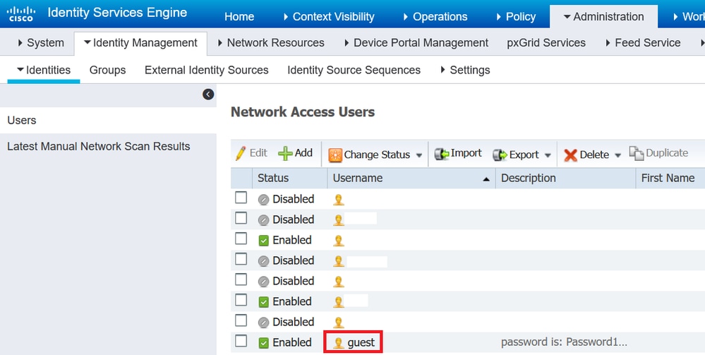 Network Access Users List