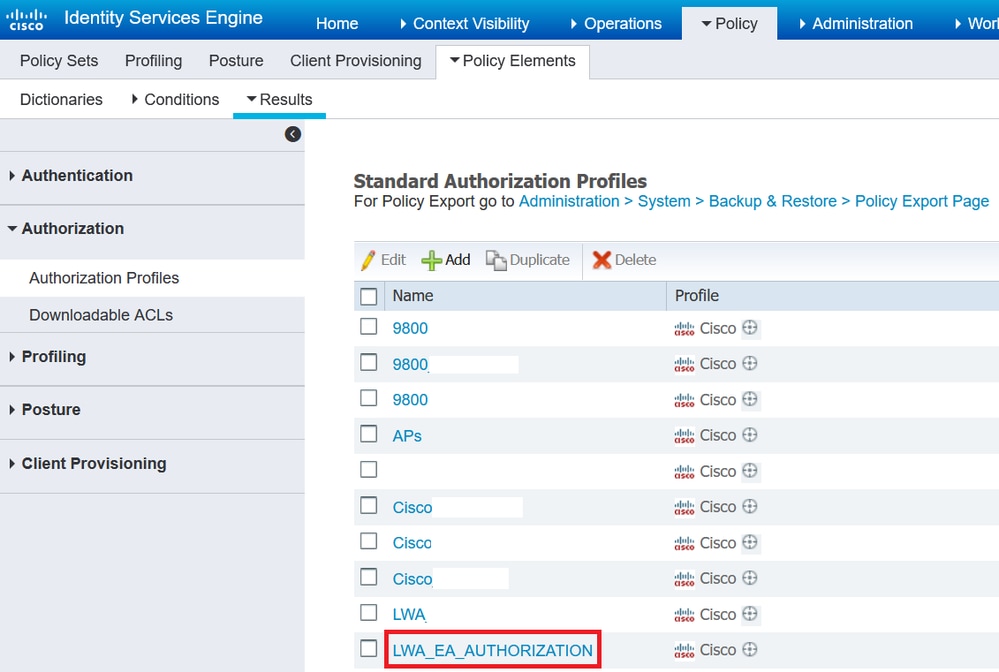 Authorization Profiles List