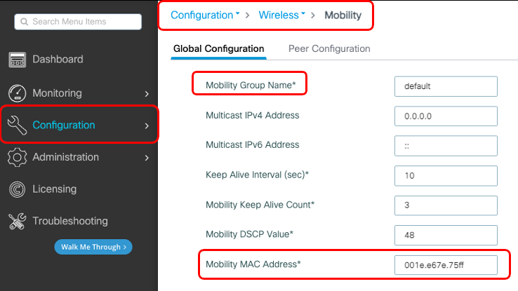 Configuração global do grupo de mobilidade