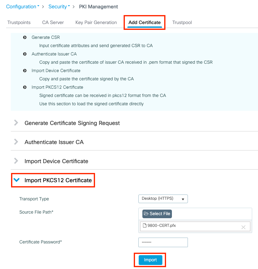 Importa certificato PKCS12