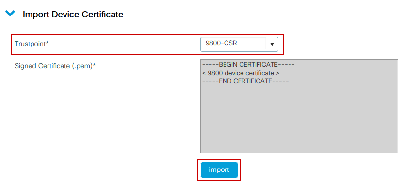 Importa certificato dispositivo