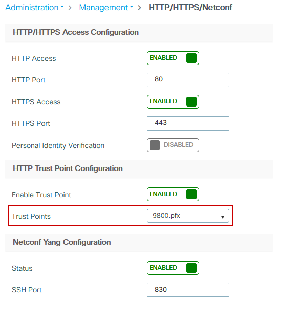 تعيين HTTP TrustPoint