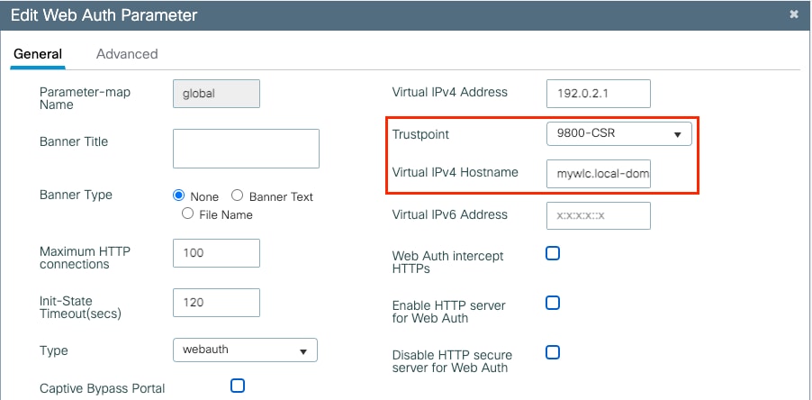 تعيين WebAuth TrustPoint