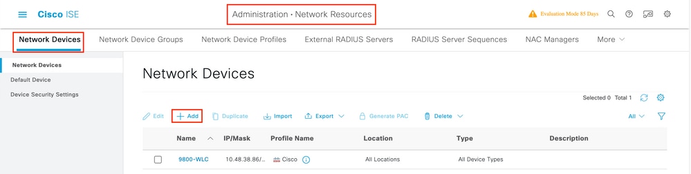 Add a Network Device in ISE