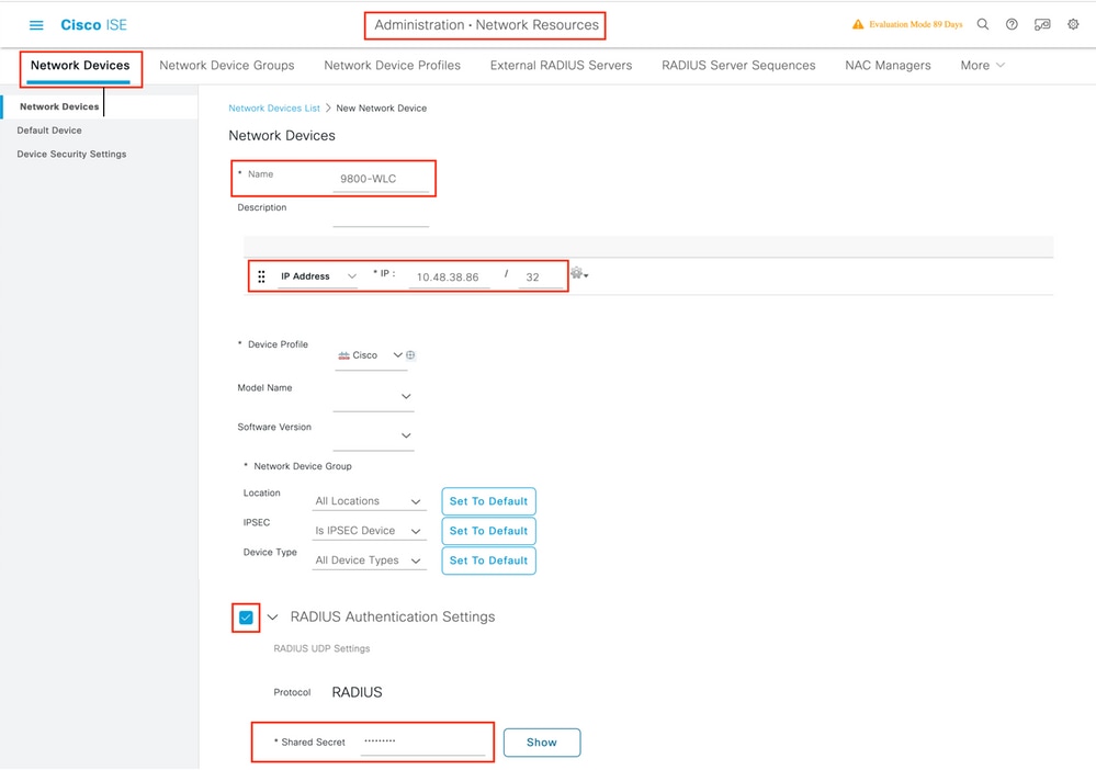 Network Device Settings in ISE