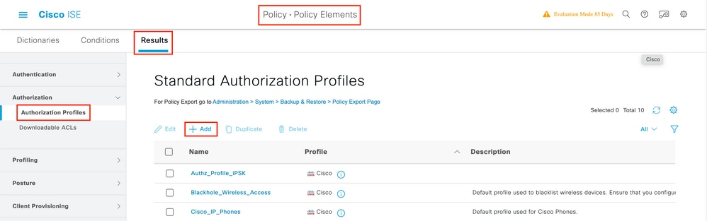 Add an ISE Authorization Profile