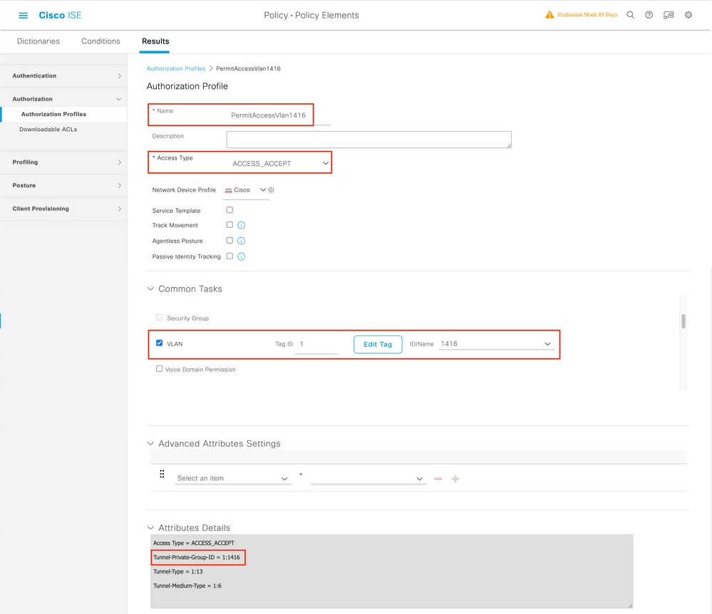 ISE Authorization Profile Details