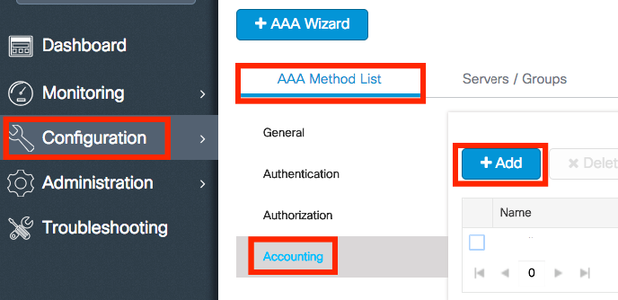 CWA:AAAアカウンティング方式の設定