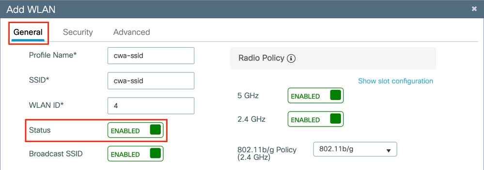 الإعدادات العامة ل WLAN