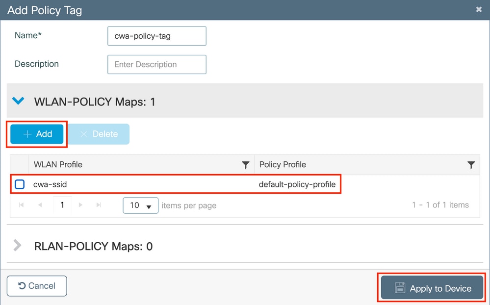 Add a WLAN to the Policy Tag