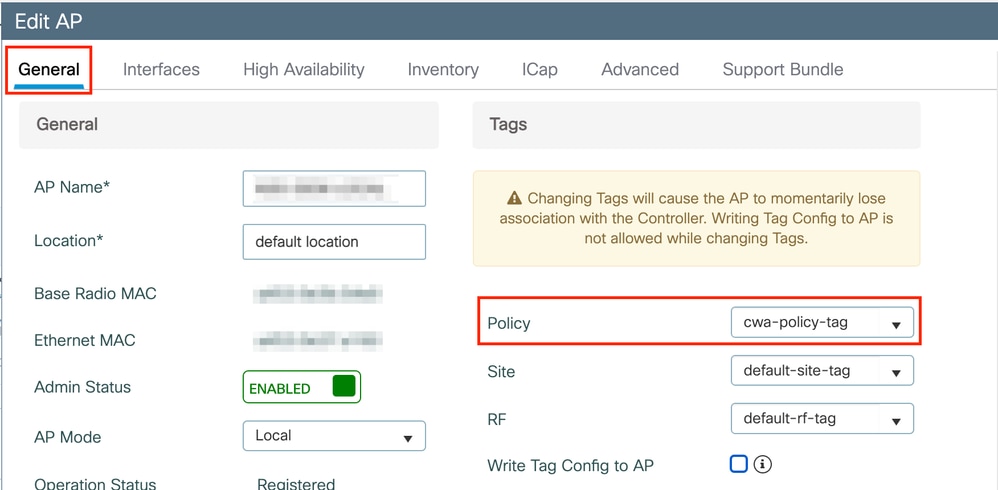 Impostazione di un tag di criterio nell'access point