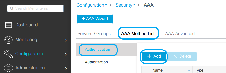 Create an Authentication Method List