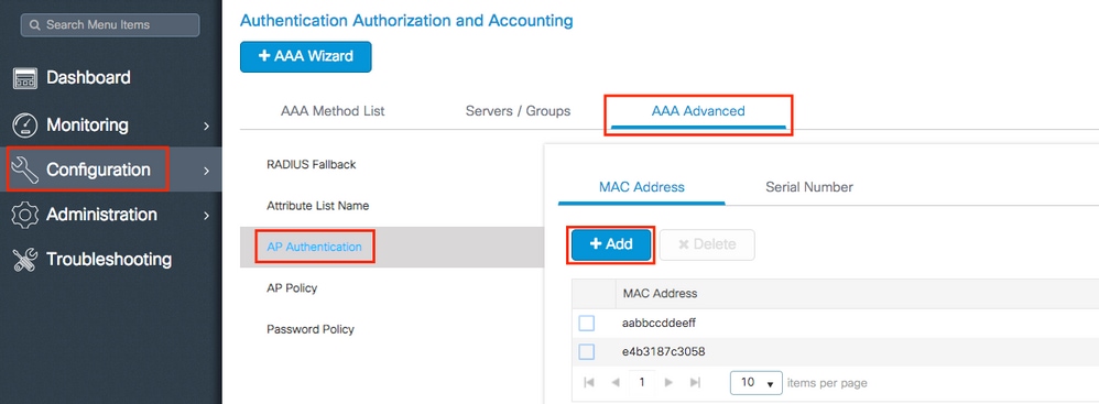 Ajouter une adresse MAC d'authentification AP sur le WLC