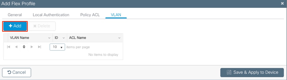 Flex プロファイルの VLAN