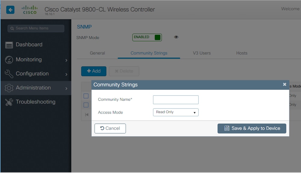 Voer een SNMP-community in