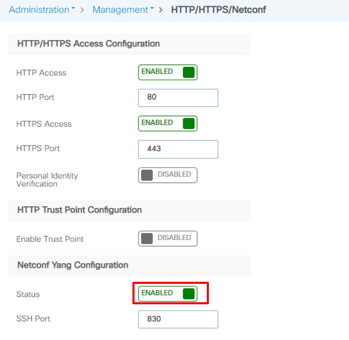 Enable Netconf on 9800 GUI