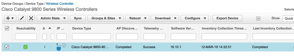 Lista de inventario en Prime Infrastructure