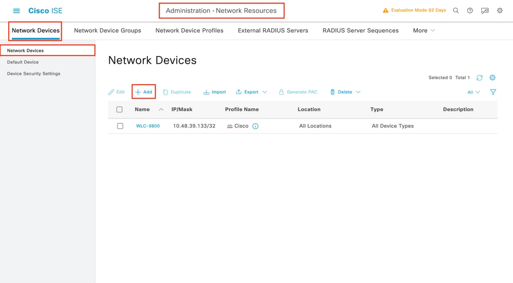 Radius - ISE - Liste der Netzwerkgeräte