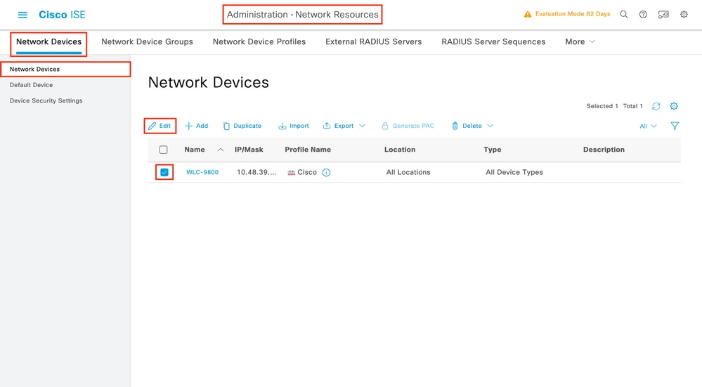 TACACS - ISE - Lista de dispositivos de rede