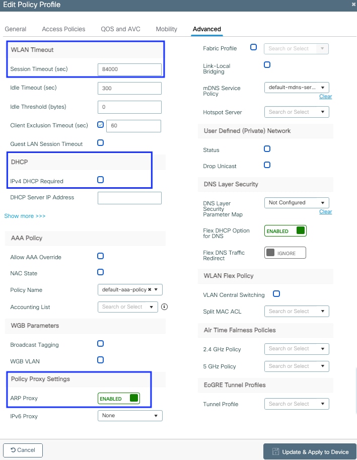 Advanced setting of the central switching policy profile