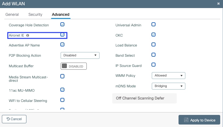 Aironet IE configuration