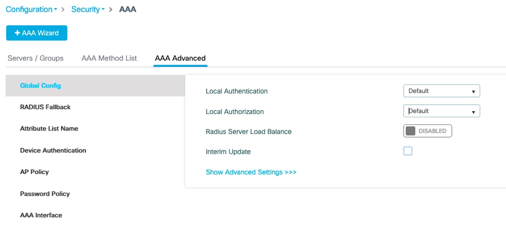 Configurare le impostazioni avanzate AAA