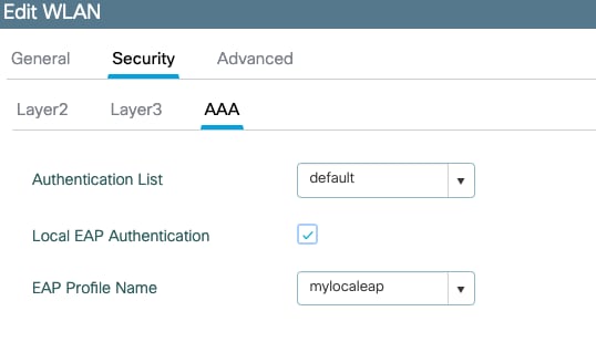 AAA settings of a WLAN