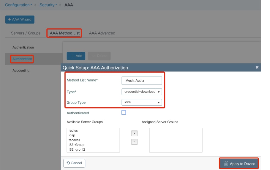 AAA Authorization Setup