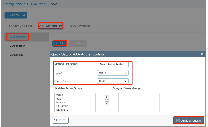 AAA Authentication Setup