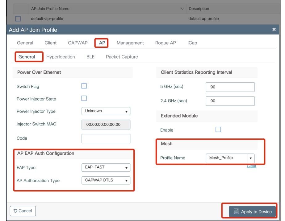 Setting the Mesh Details in the AP Join Profile