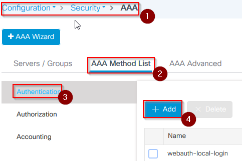 AAA-Authentifizierungsmethode hinzufügen