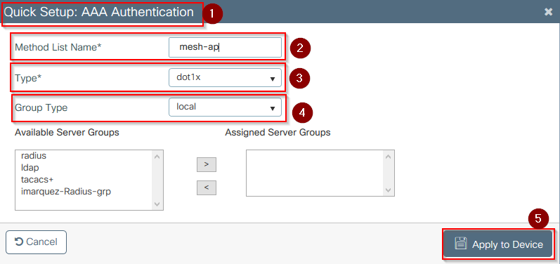 AAA Authentication dot1x列表