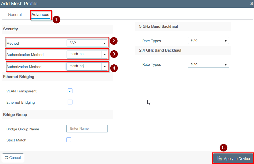 Add Mesh Profile, Advanced Settings