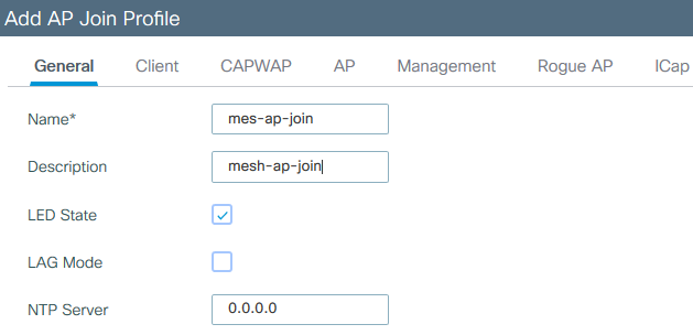 Adding an AP Join Profile : General Settings