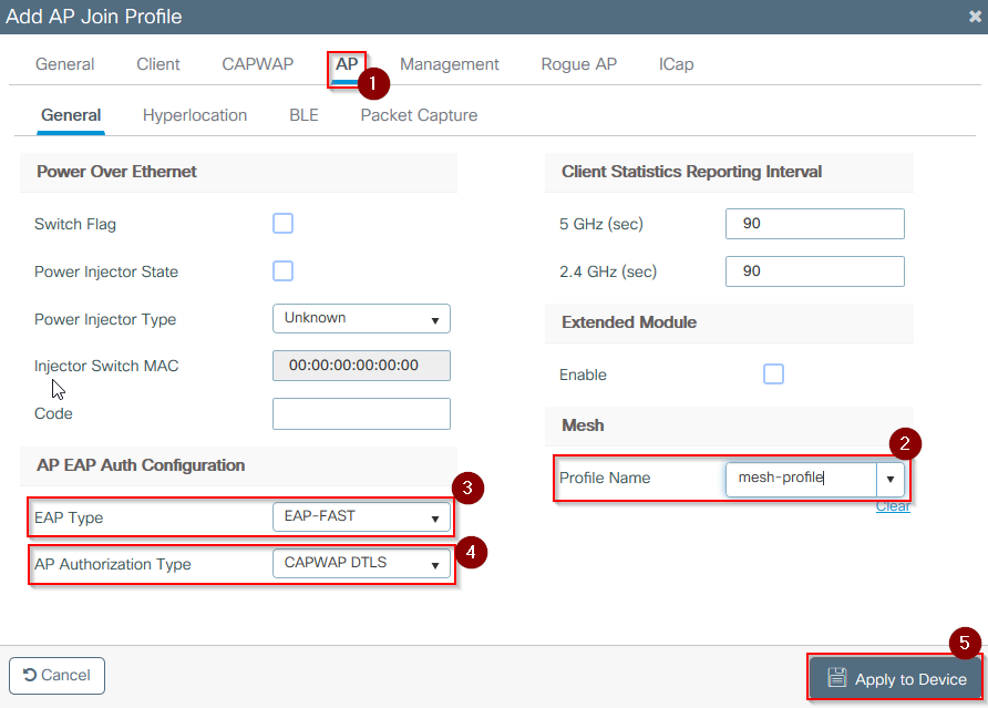 Define Mesh Settings in AP Join Profile