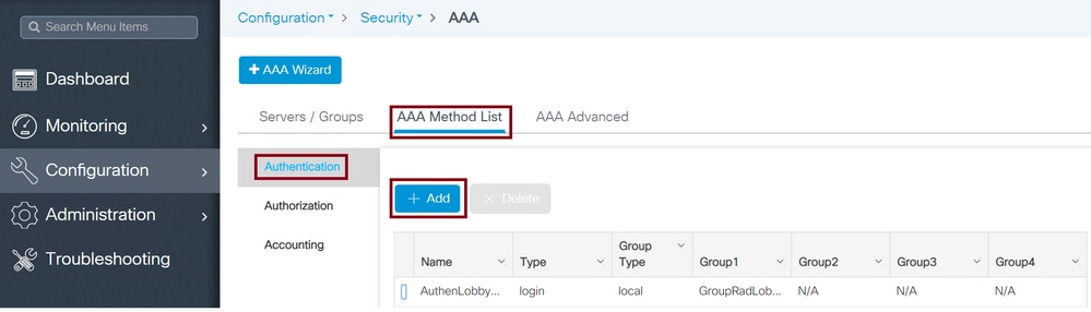 Configuration de la liste des méthodes AAA sur le WLC