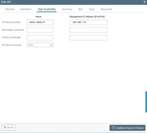 Configure AP as an OEAP - Configure a primary WLC on High Availability tab