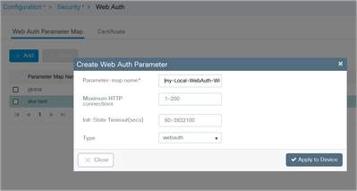 Erstellen einer Webauth-Parameterzuordnung