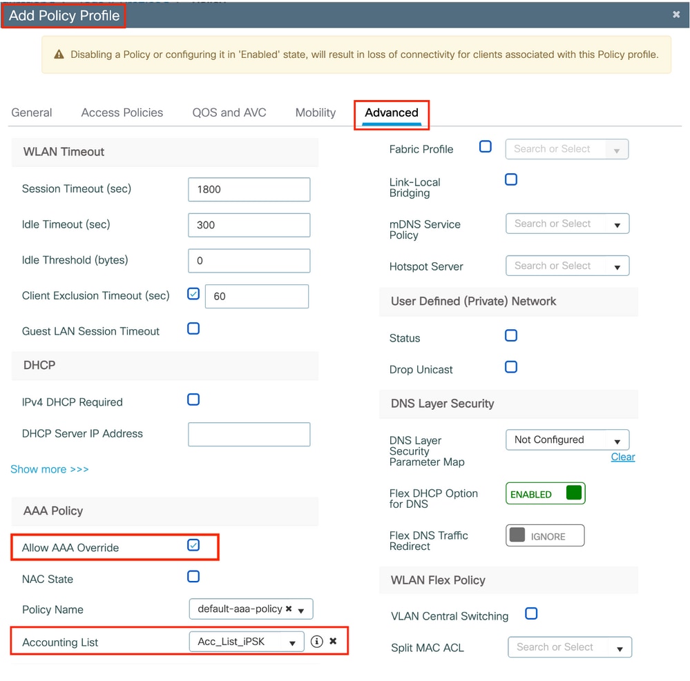 Advance policy profile settings