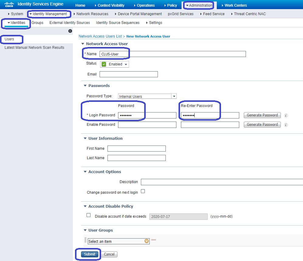 CWA - creazione di utenti ISE