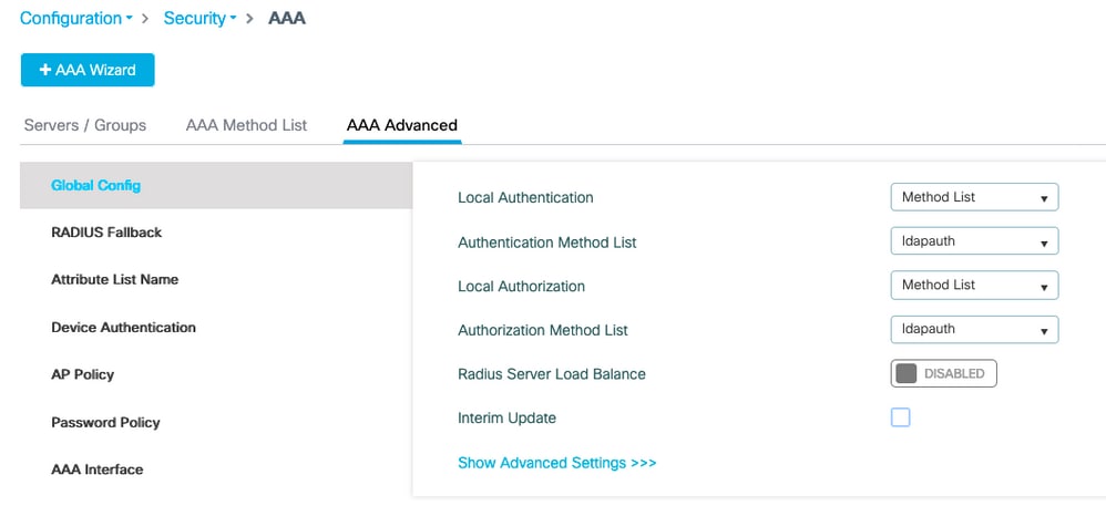 AAA advance configuration